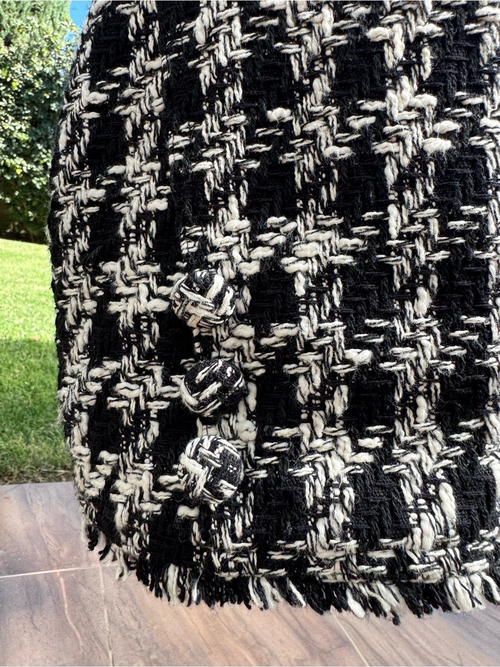 Women's Black & Cream Tweed Jacket - Classic Bouclé Coat - Picture 4 of 4